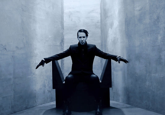 Marilyn Manson Sitting in Chair | Blue Background Poster | Rock Music Wall Art - Music Poster