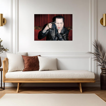 Marilyn Manson Holding Gun to Head | Music Portrait Poster | Shock Rock Art - Music Poster