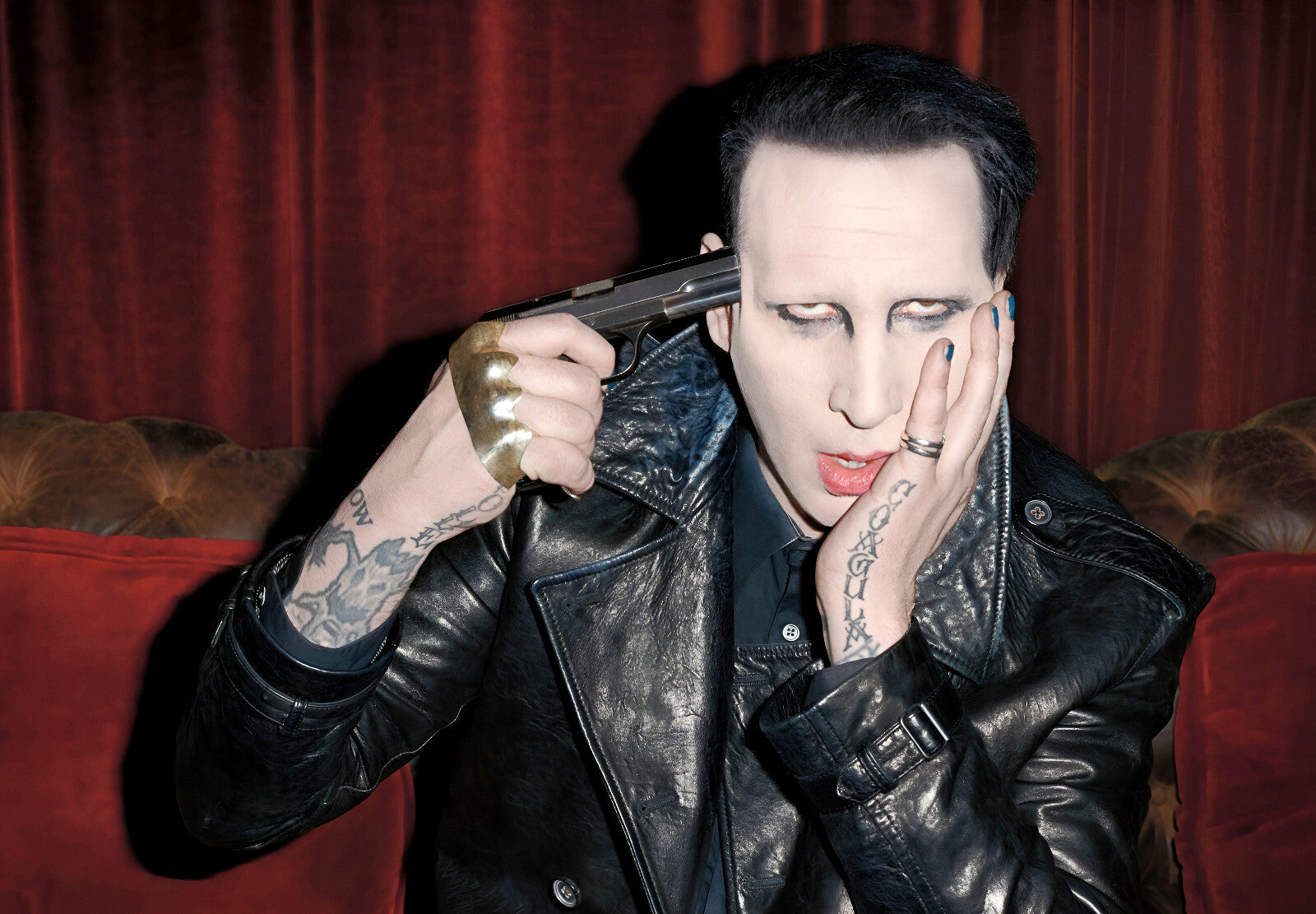 Marilyn Manson Holding Gun to Head | Music Portrait Poster | Shock Rock Art - Music Poster