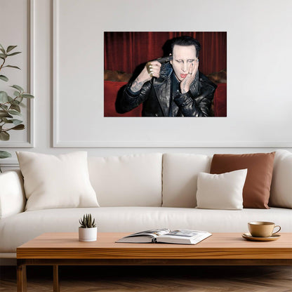 Marilyn Manson Holding Gun to Head | Music Portrait Poster | Shock Rock Art - Music Poster