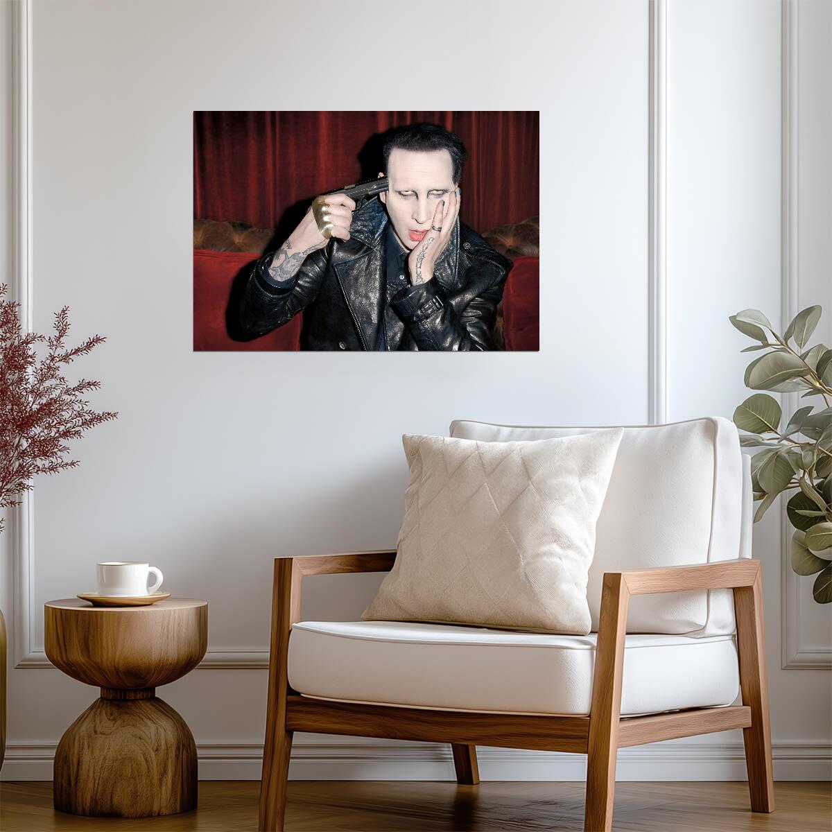 Marilyn Manson Holding Gun to Head | Music Portrait Poster | Shock Rock Art - Music Poster