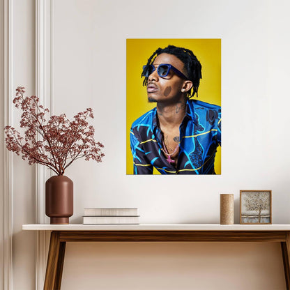 Playboi Carti Blue Shirt Photoshoot | Yellow Background Poster | Celebrity Wall Art - Music Poster