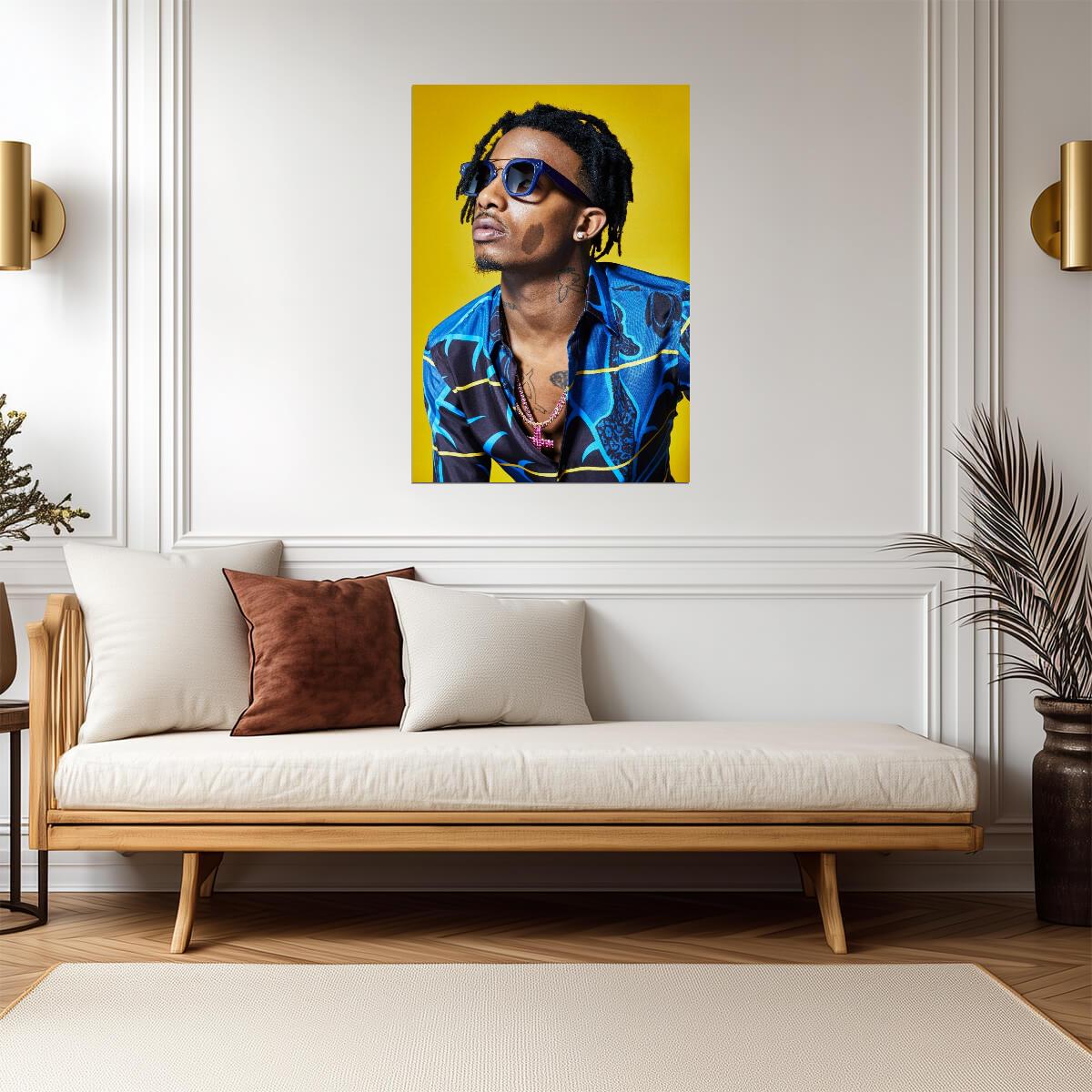 Playboi Carti Blue Shirt Photoshoot | Yellow Background Poster | Celebrity Wall Art - Music Poster