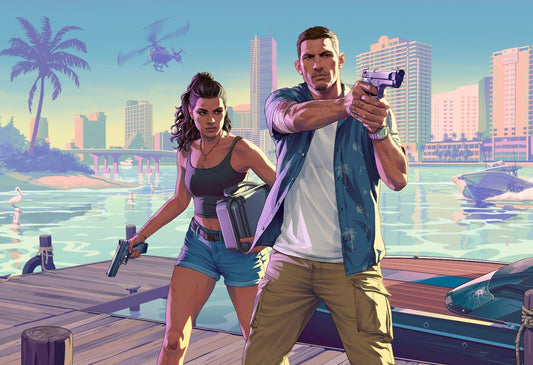 Grand Theft Auto VI Lucia & Jason Promo Art | Vice City Crime Duo Poster | Modern Gaming Wall Art - Video Games Poster