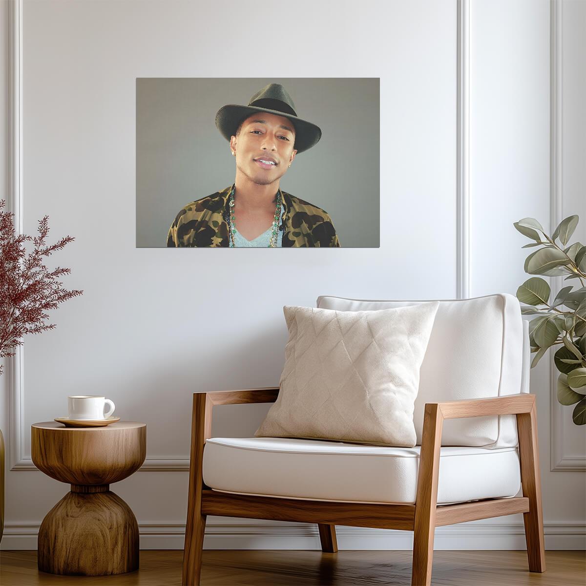 Pharrell Williams in Hat | Celebrity Portrait Poster | Music Star Wall Art - Music Poster