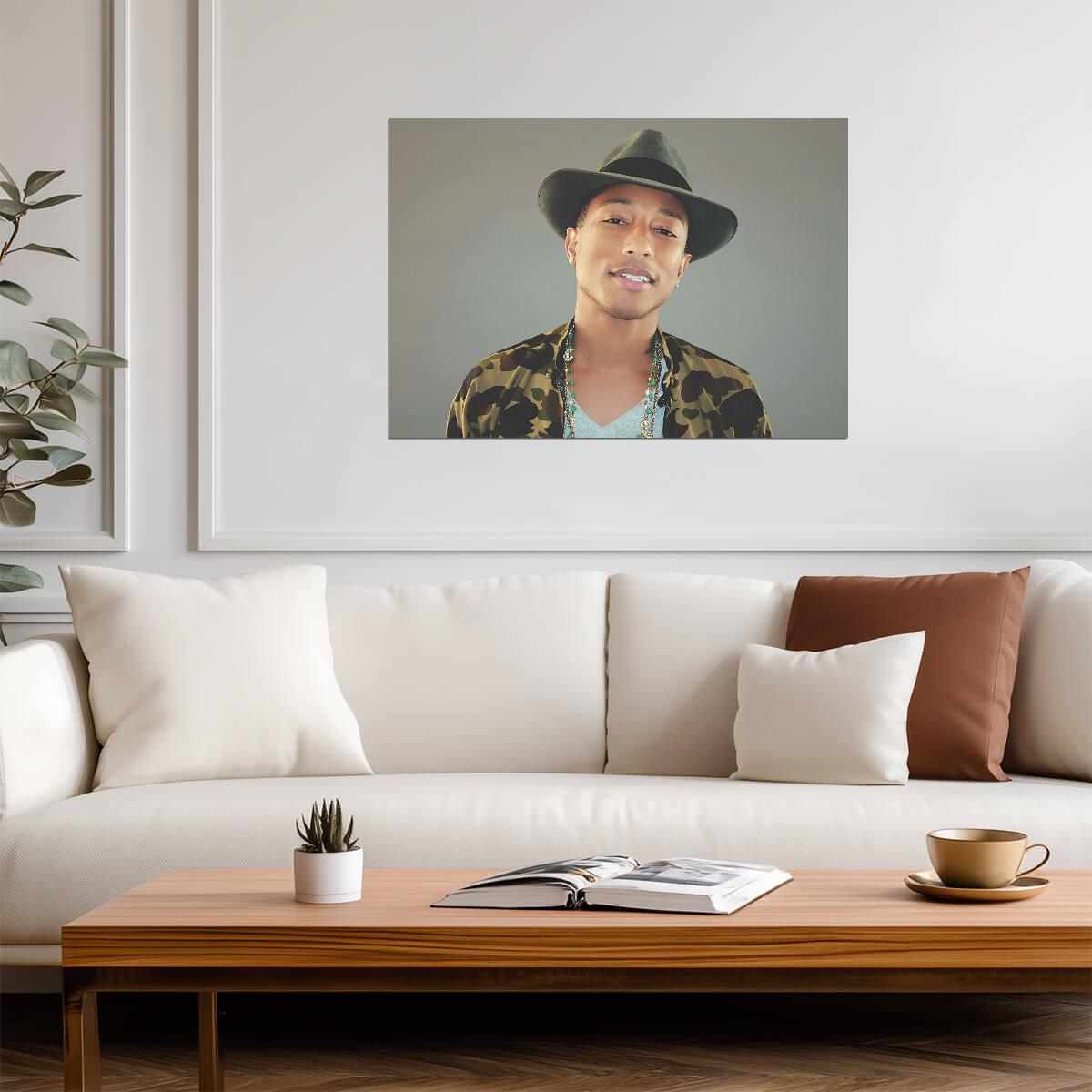 Pharrell Williams in Hat | Celebrity Portrait Poster | Music Star Wall Art - Music Poster
