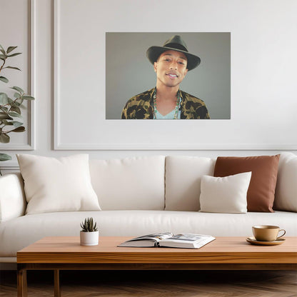 Pharrell Williams in Hat | Celebrity Portrait Poster | Music Star Wall Art - Music Poster