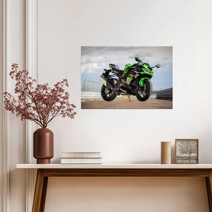 Kawasaki Ninja ZX-6R | Green Supersport Motorcycle Poster | Japanese Sportbike on Racetrack - Cars Poster