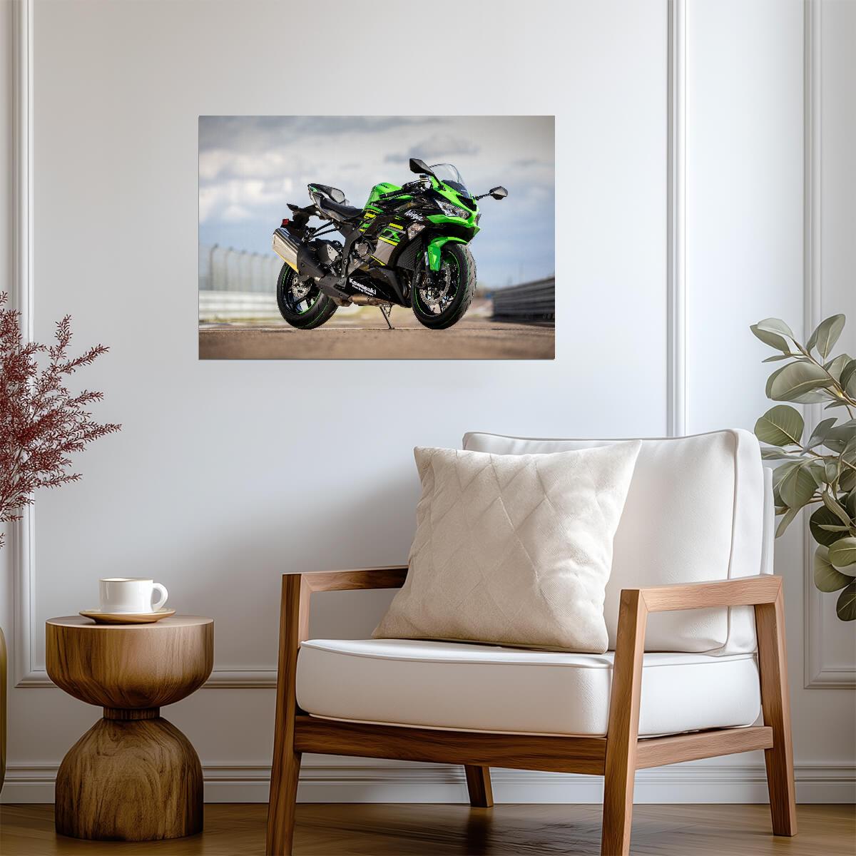 Kawasaki Ninja ZX-6R | Green Supersport Motorcycle Poster | Japanese Sportbike on Racetrack - Cars Poster