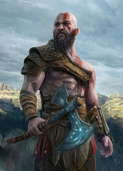 God of War Kratos Holding Leviathan Axe | Norse Mythology Game Poster | Action Adventure Wall Decor - Video Games Poster