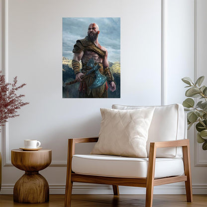God of War Kratos Holding Leviathan Axe | Norse Mythology Game Poster | Action Adventure Wall Decor - Video Games Poster