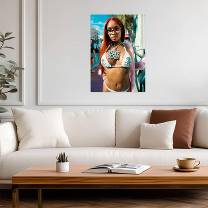 Sexyy Red Red Hair | BigSexyy Necklace Poster | Sexy Hip Hop Star - Music Poster
