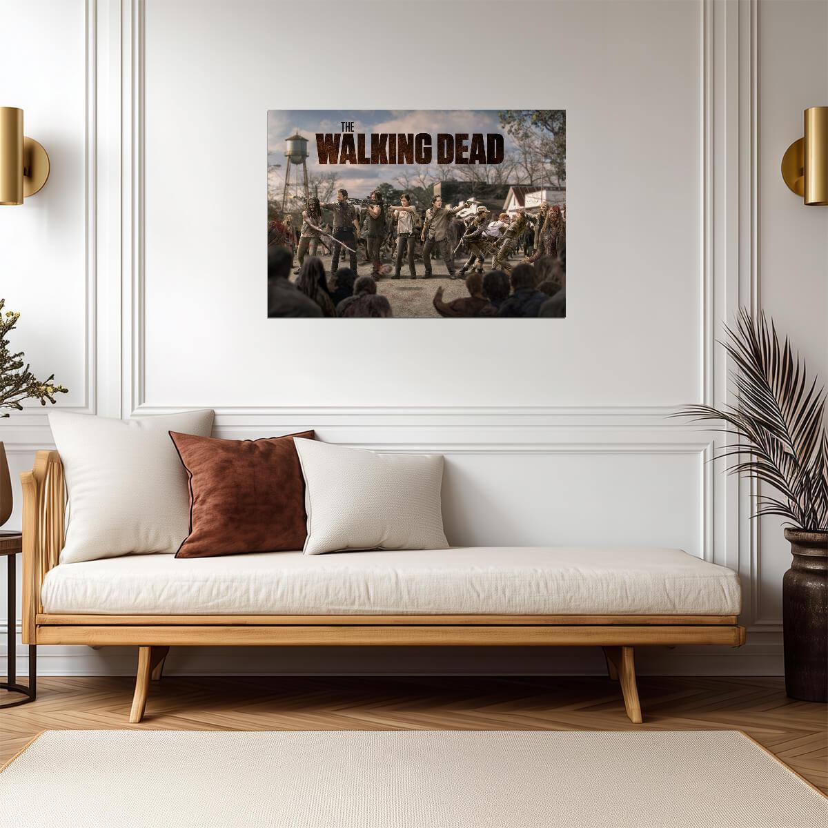 The Walking Dead Survivors Fighting Zombie Horde | Action Scene Poster | TV Show Wall Art - Movies & TV Poster
