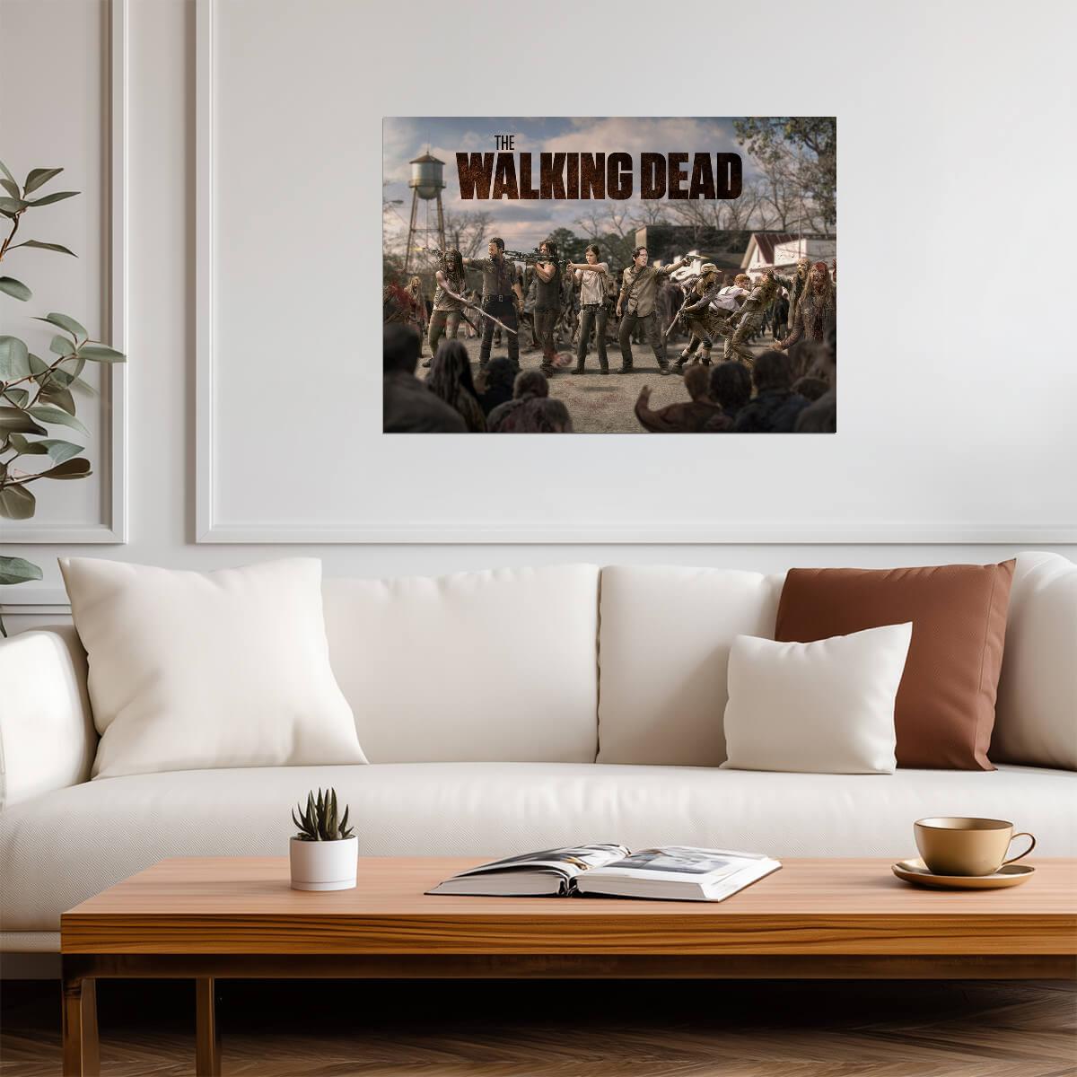The Walking Dead Survivors Fighting Zombie Horde | Action Scene Poster | TV Show Wall Art - Movies & TV Poster