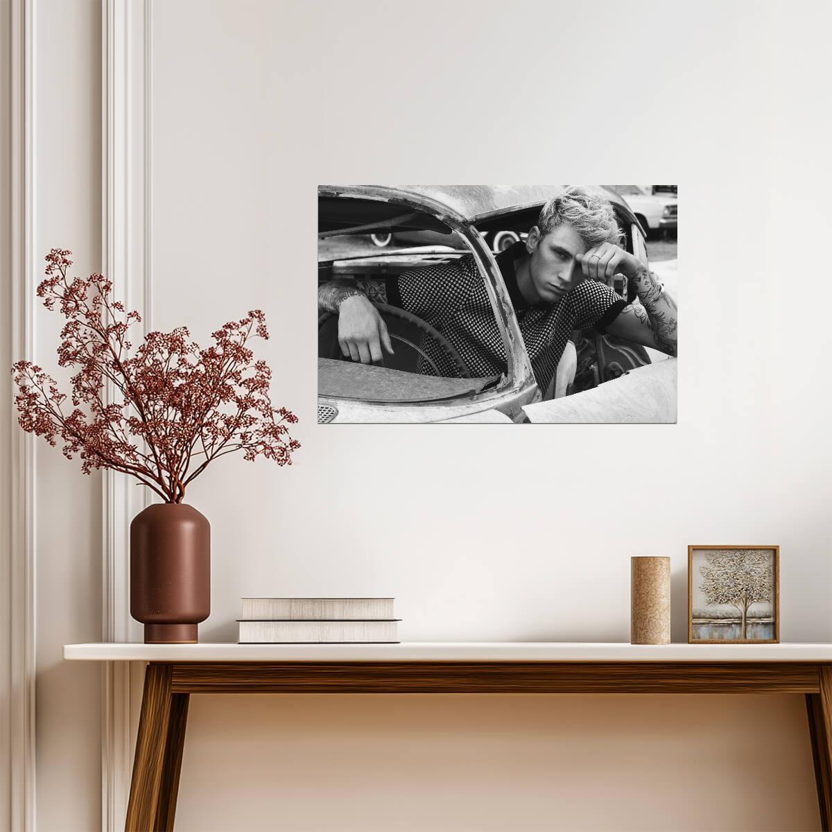 Machine Gun Kelly MGK | Black and White Gritty Portrait | Rock Star Music Poster - Music Poster
