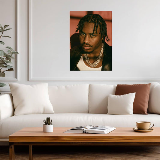 Lil Tjay Close-Up Portrait | Hip Hop Music Poster | Modern Rapper Wall Art - Music Poster