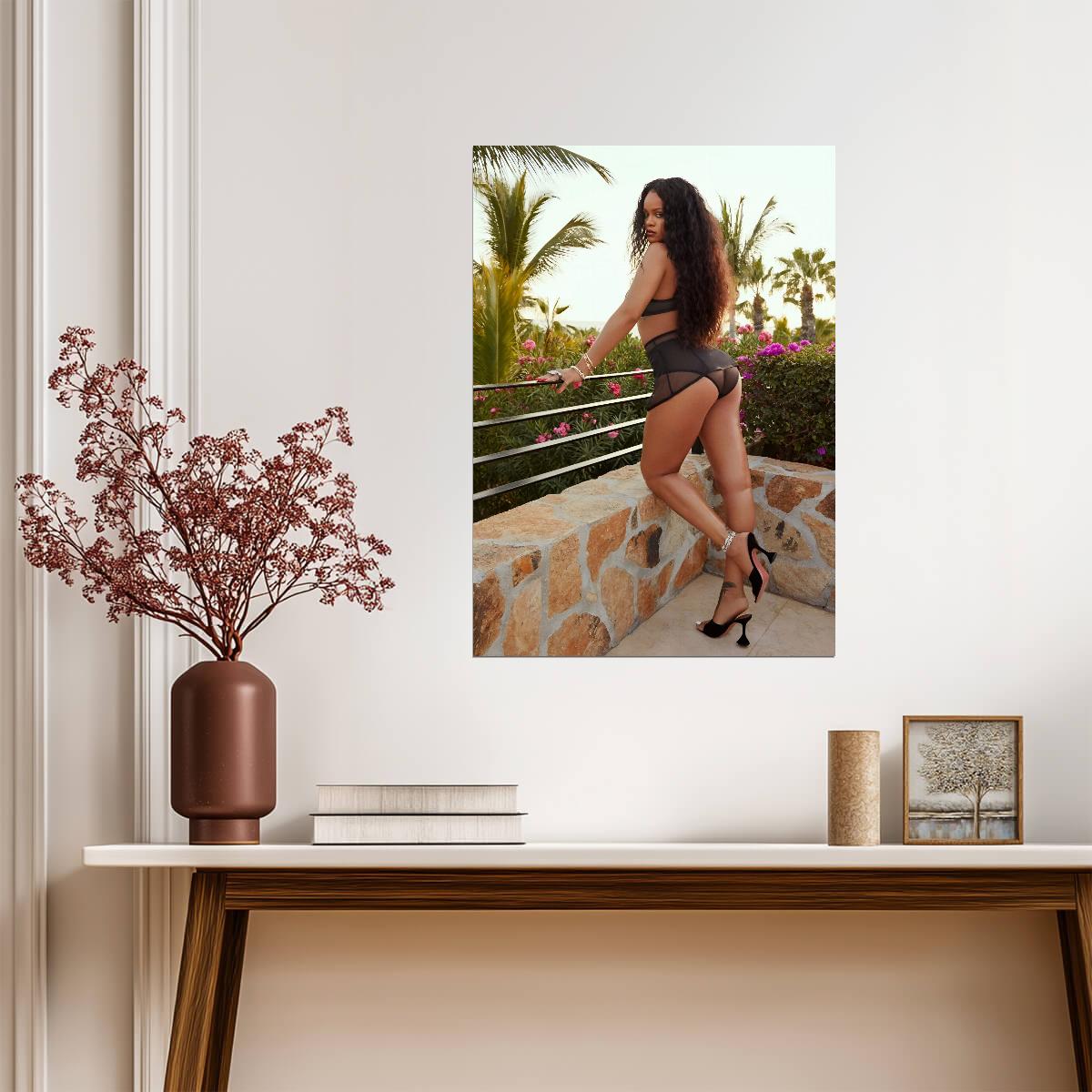 Rihanna Black Lingerie Outdoor Photoshoot | Savage X Fenty Poster | Sexy Music Star Art - Music Poster