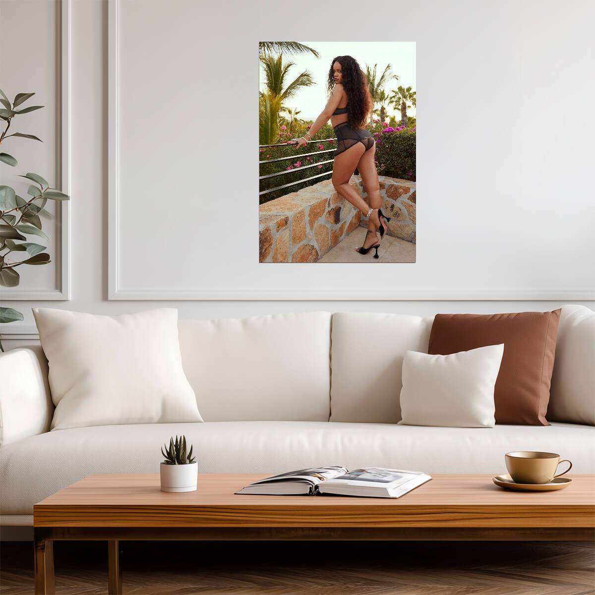 Rihanna Black Lingerie Outdoor Photoshoot | Savage X Fenty Poster | Sexy Music Star Art - Music Poster
