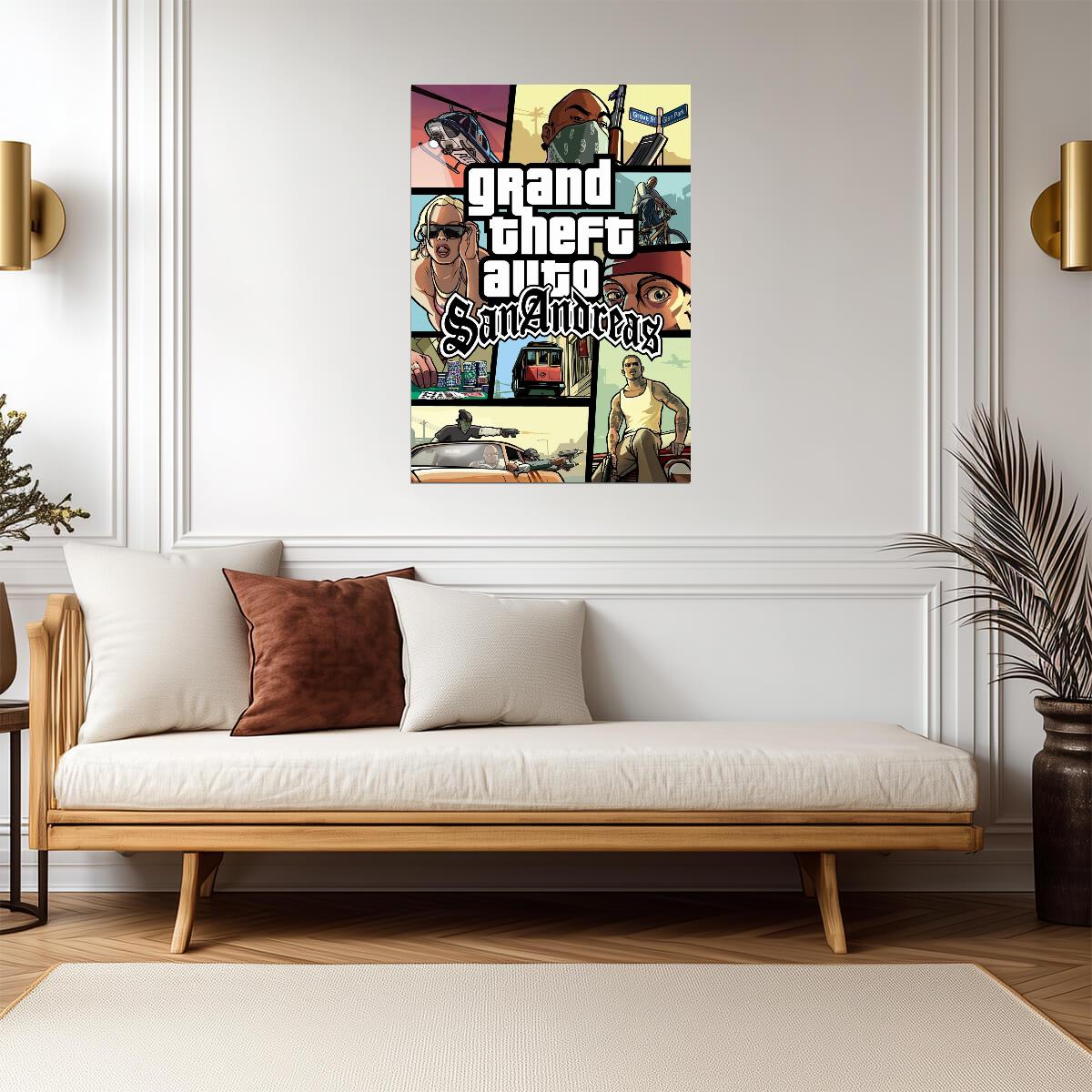 Grand Theft Auto San Andreas | Classic Cover Art Poster | Retro GTA Game Decor - Video Games Poster