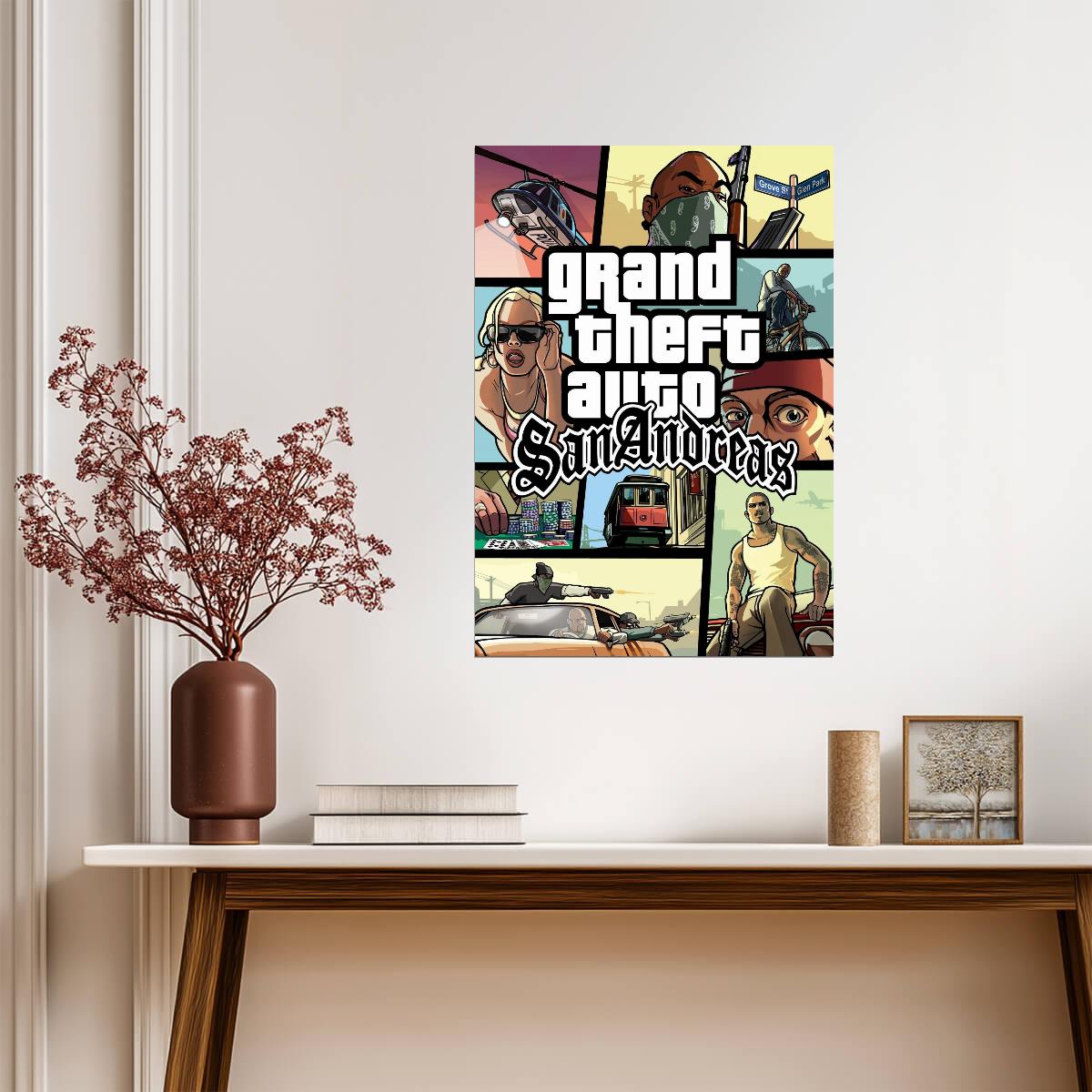 Grand Theft Auto San Andreas | Classic Cover Art Poster | Retro GTA Game Decor - Video Games Poster