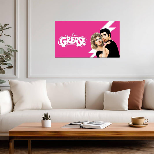 Grease John Travolta & Olivia Newton-John | Classic Musical Movie Poster | 1970s Film Art - Movies & TV Poster