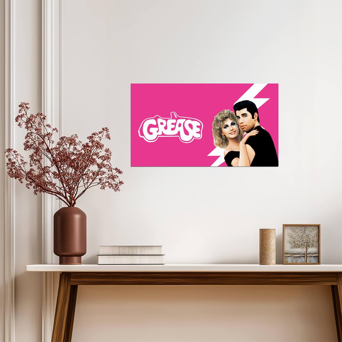 Grease John Travolta & Olivia Newton-John | Classic Musical Movie Poster | 1970s Film Art - Movies & TV Poster
