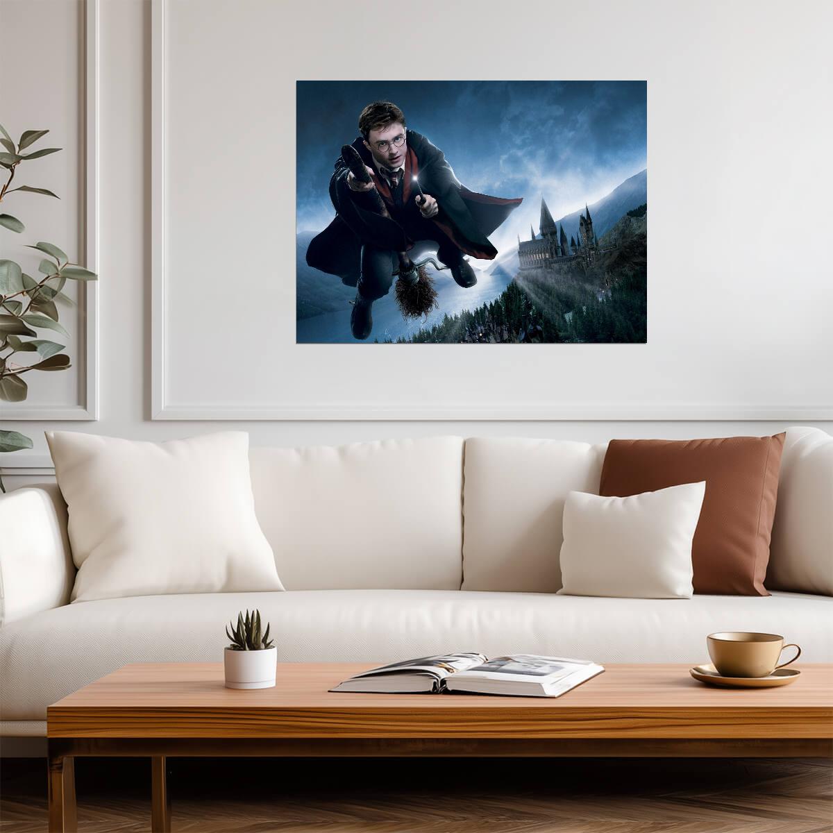 Harry Potter Flying at Hogwarts | Fantasy Movie Poster | Daniel Radcliffe Film Art - Movies & TV Poster