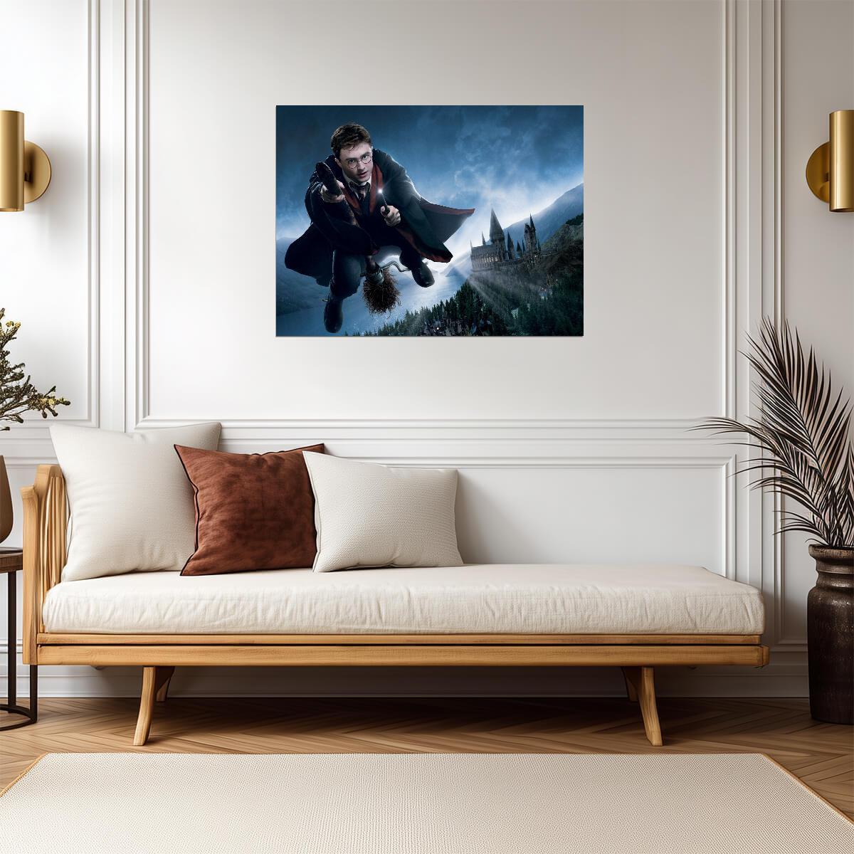 Harry Potter Flying at Hogwarts | Fantasy Movie Poster | Daniel Radcliffe Film Art - Movies & TV Poster