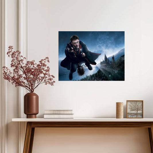 Harry Potter Flying at Hogwarts | Fantasy Movie Poster | Daniel Radcliffe Film Art - Movies & TV Poster