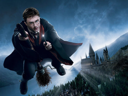 Harry Potter Flying at Hogwarts | Fantasy Movie Poster | Daniel Radcliffe Film Art - Movies & TV Poster