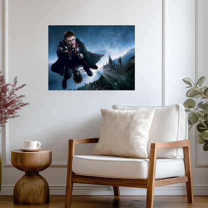 Harry Potter Flying at Hogwarts | Fantasy Movie Poster | Daniel Radcliffe Film Art - Movies & TV Poster