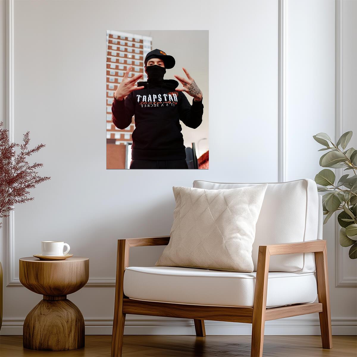 Central Cee in Trapstar Hoodie | Black Balaclava Poster | UK Drill Music Art - Music Poster