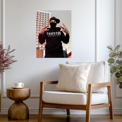 Central Cee in Trapstar Hoodie | Black Balaclava Poster | UK Drill Music Art - Music Poster