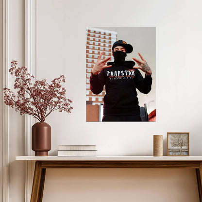 Central Cee in Trapstar Hoodie | Black Balaclava Poster | UK Drill Music Art - Music Poster