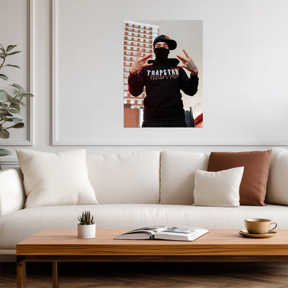 Central Cee in Trapstar Hoodie | Black Balaclava Poster | UK Drill Music Art - Music Poster