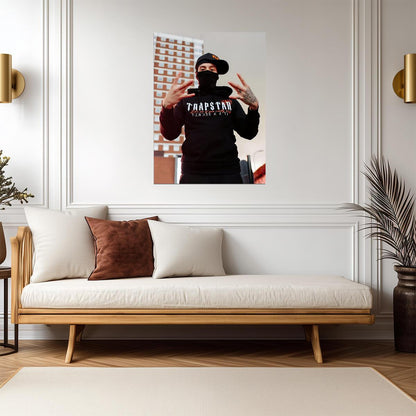 Central Cee in Trapstar Hoodie | Black Balaclava Poster | UK Drill Music Art - Music Poster