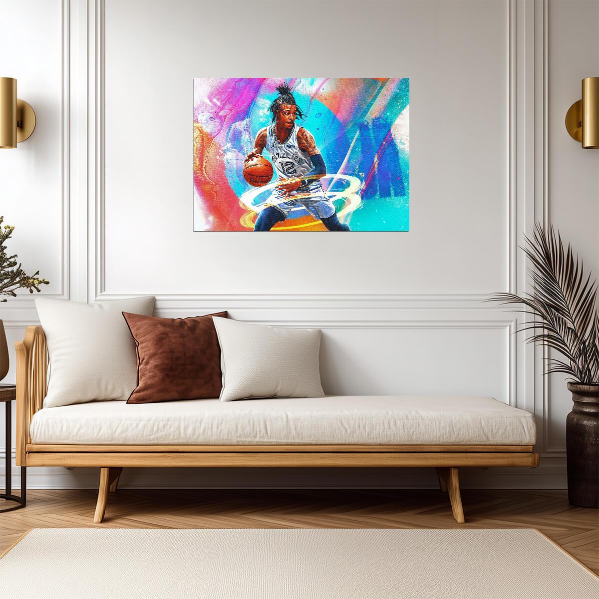 Ja Morant Abstract Dribble Art | Basketball Poster | Memphis Grizzlies Decor - Sports Poster