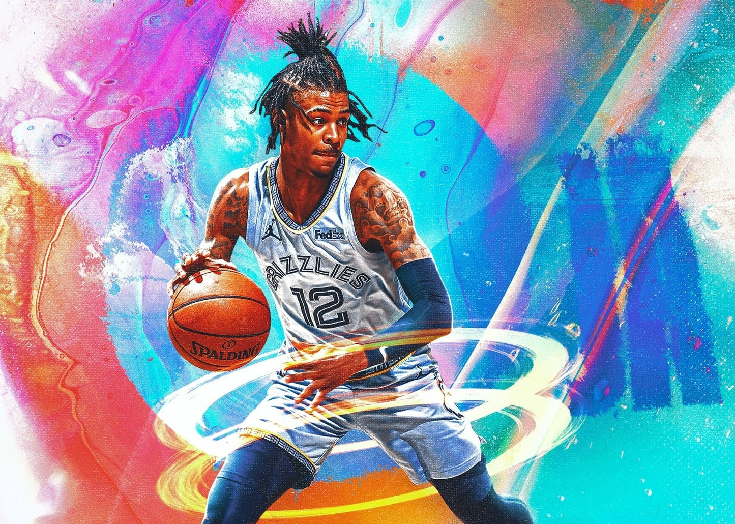 Ja Morant Abstract Dribble Art | Basketball Poster | Memphis Grizzlies Decor - Sports Poster