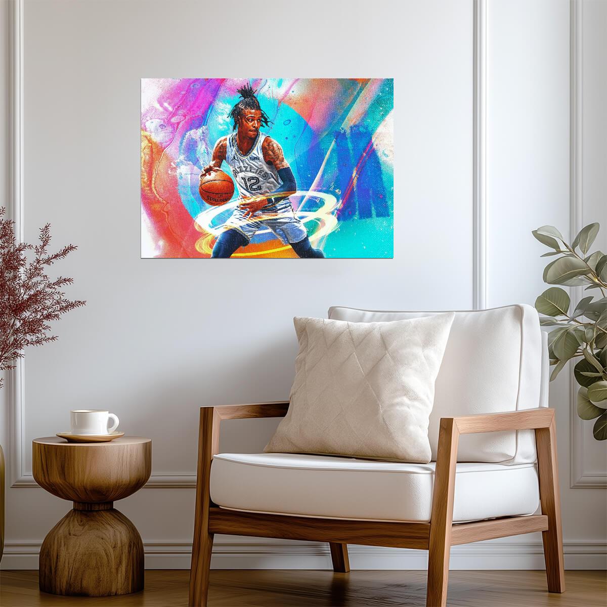 Ja Morant Abstract Dribble Art | Basketball Poster | Memphis Grizzlies Decor - Sports Poster