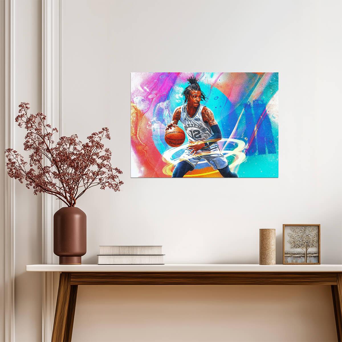 Ja Morant Abstract Dribble Art | Basketball Poster | Memphis Grizzlies Decor - Sports Poster