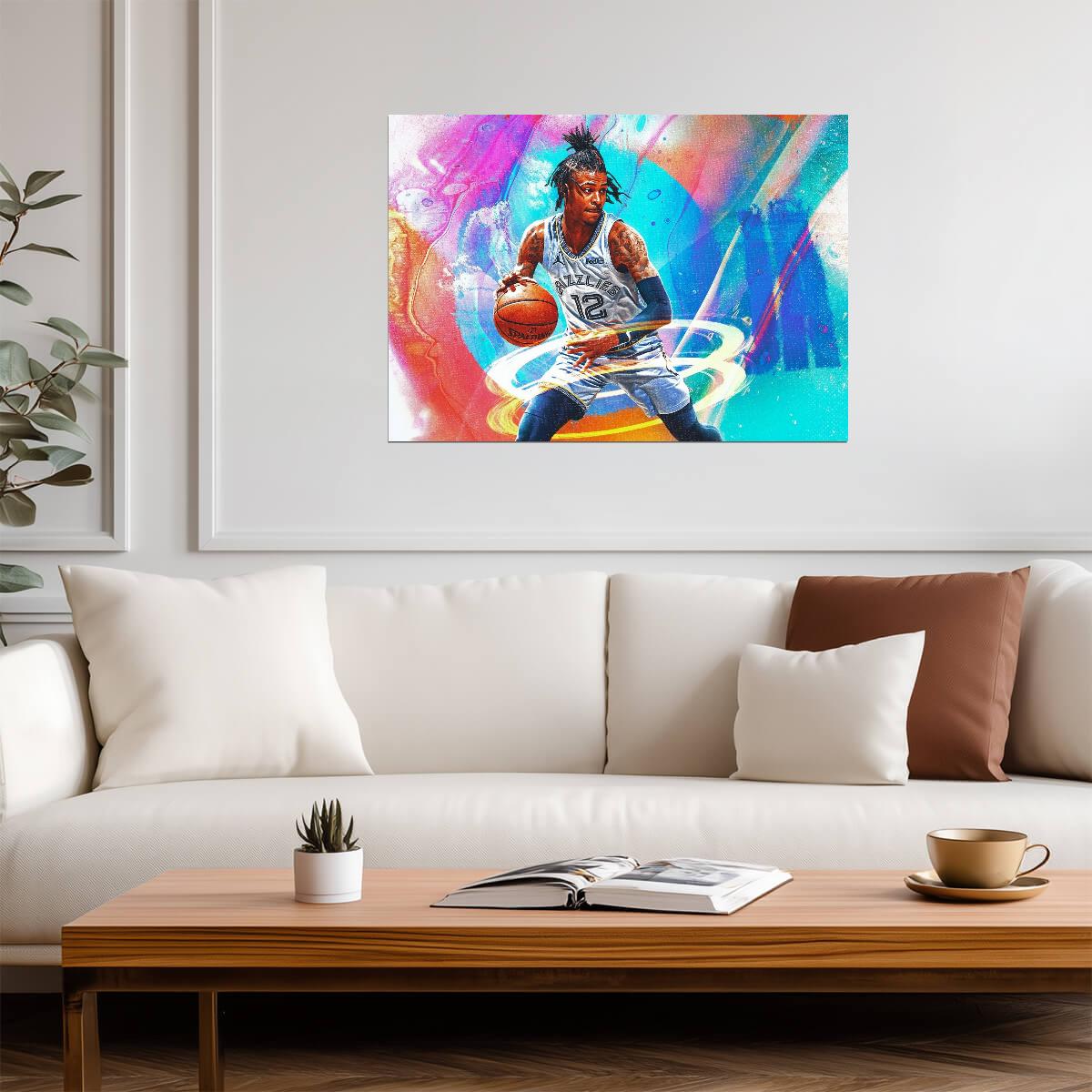 Ja Morant Abstract Dribble Art | Basketball Poster | Memphis Grizzlies Decor - Sports Poster