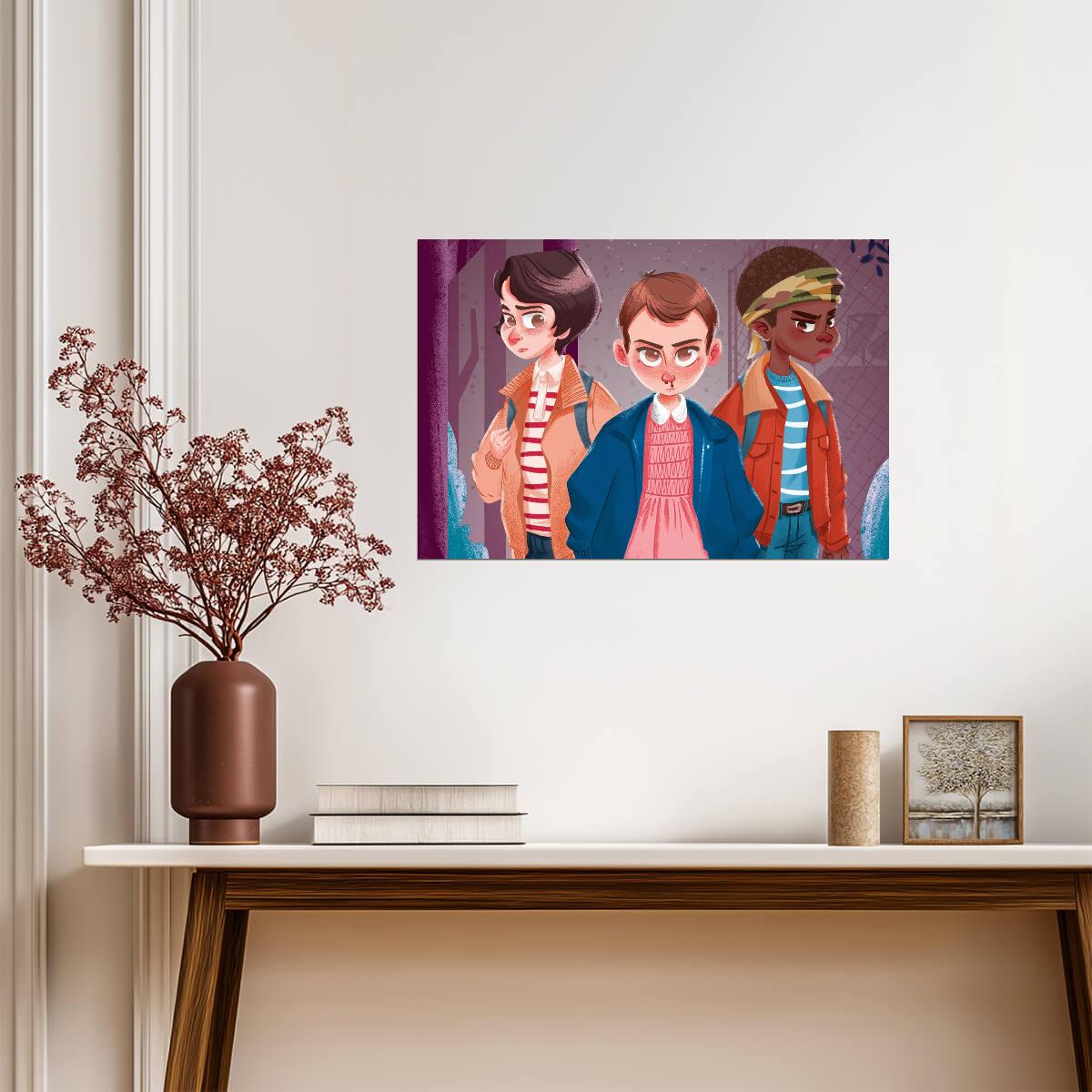 Stranger Things Eleven Mike & Lucas | Cartoon Style TV Show Poster | Sci-Fi Fan Art - Movies & TV Poster
