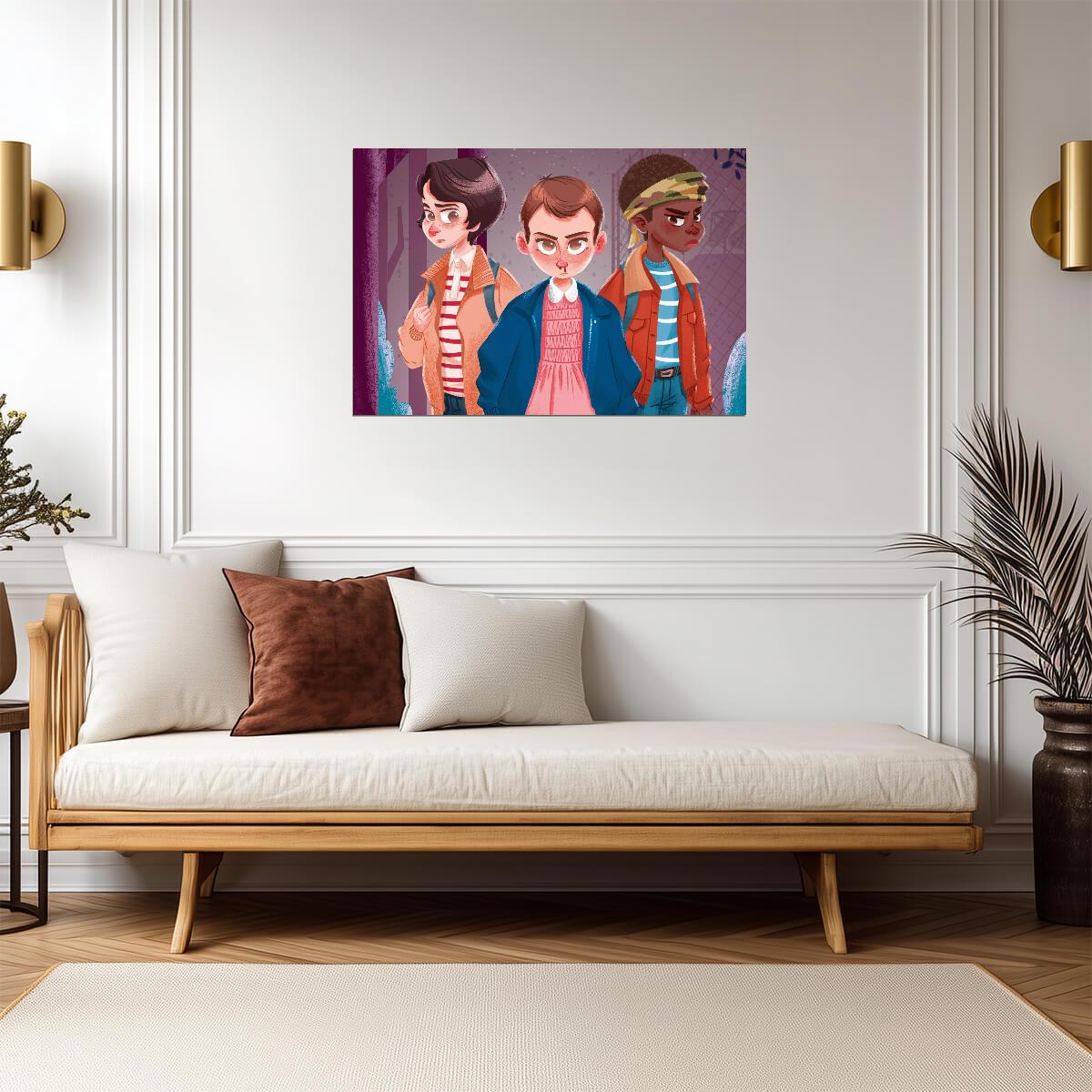Stranger Things Eleven Mike & Lucas | Cartoon Style TV Show Poster | Sci-Fi Fan Art - Movies & TV Poster