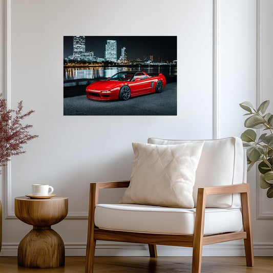 Honda NSX 1st Gen (NA1) | Custom JDM Supercar Poster | Red Sports Car at Night - Cars Poster