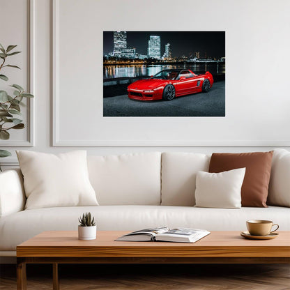 Honda NSX 1st Gen (NA1) | Custom JDM Supercar Poster | Red Sports Car at Night - Cars Poster