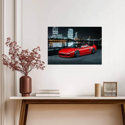 Honda NSX 1st Gen (NA1) | Custom JDM Supercar Poster | Red Sports Car at Night - Cars Poster