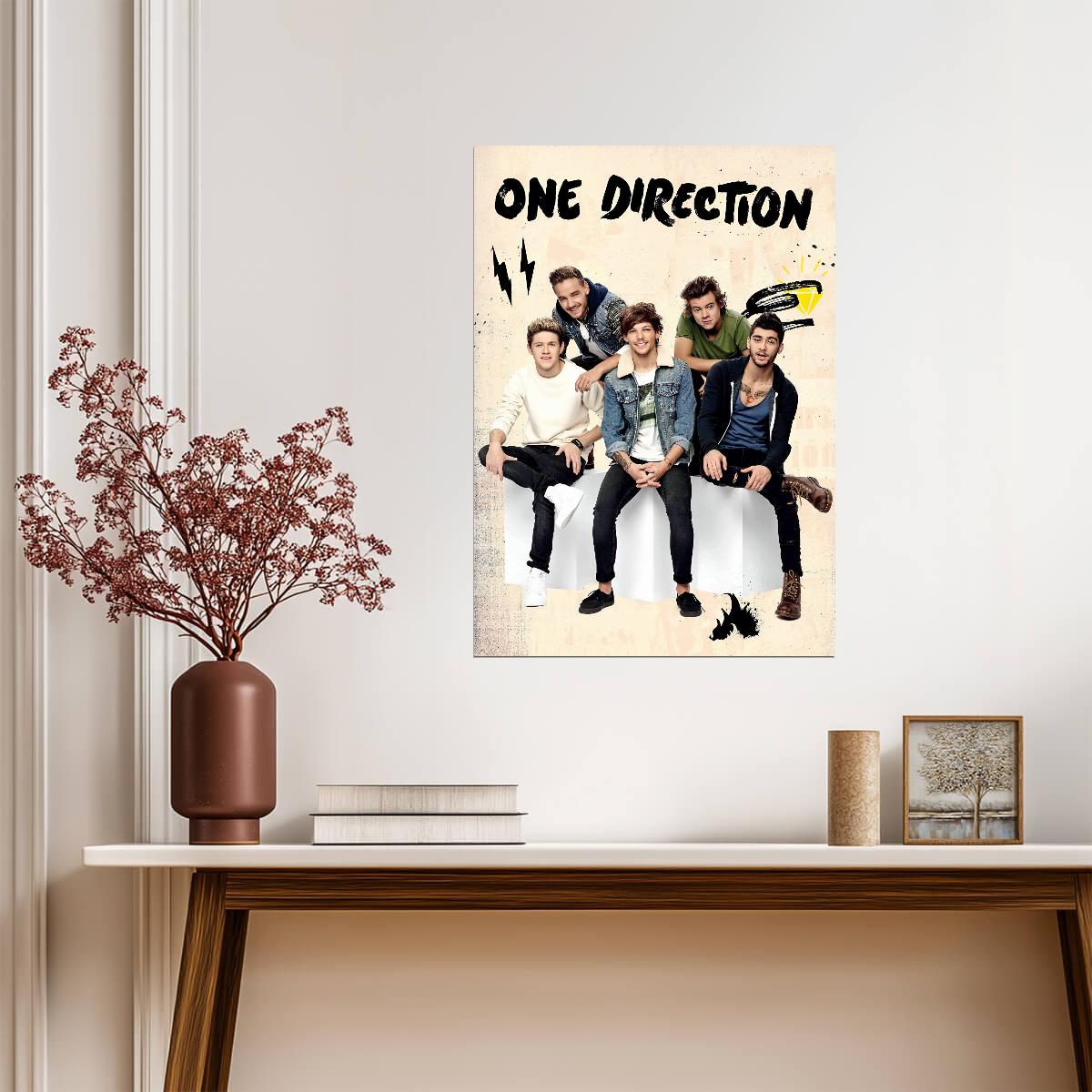 One Direction Graphic Style Promo Art | Full Band Music Poster | Modern Pop Group Print - Music Poster