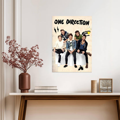 One Direction Graphic Style Promo Art | Full Band Music Poster | Modern Pop Group Print - Music Poster