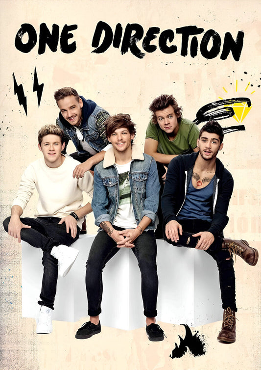 One Direction Graphic Style Promo Art | Full Band Music Poster | Modern Pop Group Print - Music Poster