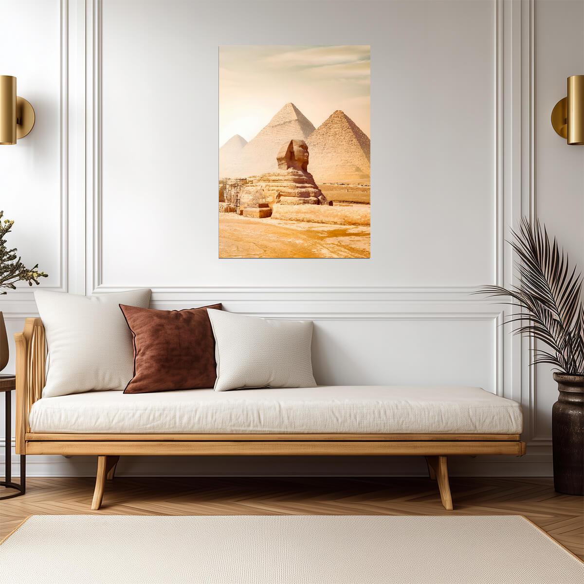 Great Sphinx and Pyramids of Giza | Egypt Travel Photography Poster | Ancient Landmark Wall Art - Photography Poster
